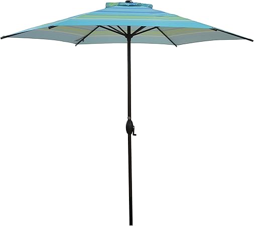 Amazon Com Abba Patio 9ft Striped Patio Umbrella Outdoor Umbrella Patio Market Table Umbrella With Push Button Tilt And Crank For Garden Lawn Deck Backyard Pool Turquoise Striped Garden