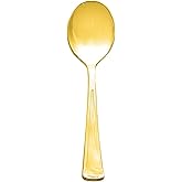 Party Essentials Disposable Plastic Cutlery/Heavy-Duty Flatware/Silverware for All Events, 100-Count, Shiny Gold Soup Spoons