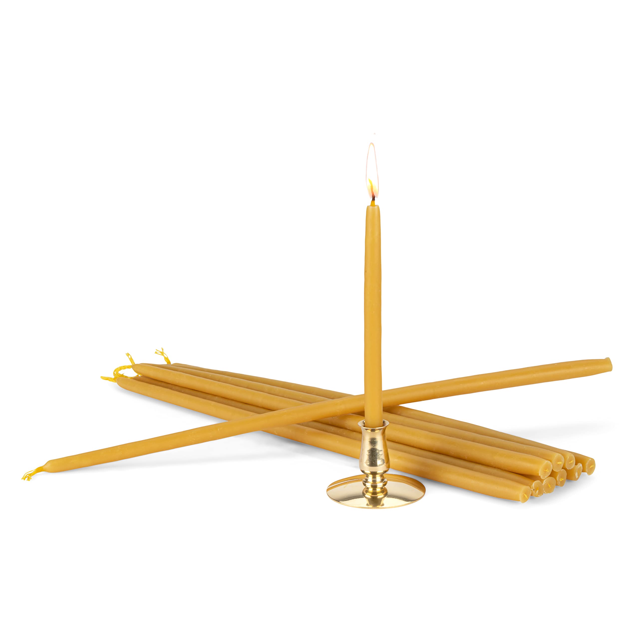 NKlaus - 100% Beeswax Candle Set with Candle Holder Pointed Candles L 32cm Handmade 40082