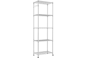 Himimi Heavy Duty 5 Tier Wire Shelving Unit on Wheels, Garage Shelving with Storage Shelves, Metal Racks for Storage, Steel Shelf Rack for Kitchen, Rolling Shelves with Wheels & Side Hook, Chrome