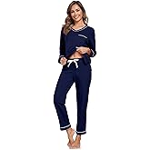 COLORFULLEAF Women's 100% Cotton Pajama Set Long Sleeve Sleepwear with Pants Soft Comfy Two-Piece Pjs with Pockets