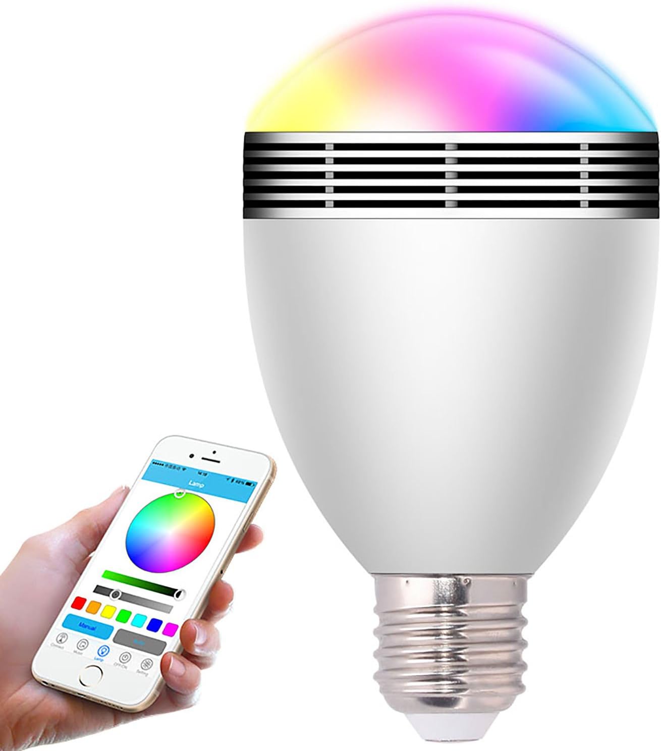 Smart Light Bulb, KOMRT Wireless Bluetooth 4.0 Speaker LED Display APP Control Dimmable Colorful Decorative Lights Work for iPhone, iPad,Smartphone,Laptop [Energy Class A+]