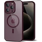 oakxco for iPhone 15 Pro Max Case Clear Magnetic Compatible with Magsafe, Cute Thin Slim Transparent Non-Yellowing TPU Bumper, Hard Shell & Soft Silicone Mag Safe Phone Case for Women, Burgundy Maroon