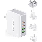 LENCENT Multiport International USB Wall Charger, 4 Port European Adapter | Foldable USB C Cell Phone Charger Block Cube, Travel Power Adapter for US to UK EU Europe AU, Cruise Approved Charging Hub