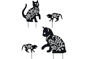 hogardeck Cat Gifts for Cat Lovers, Set of 4 Metal Cat Decorative Garden Stakes for Outdoor Christmas Decorations, Black Cat Silhouette Stake for Outside Yard Garden Porch Christmas Decor