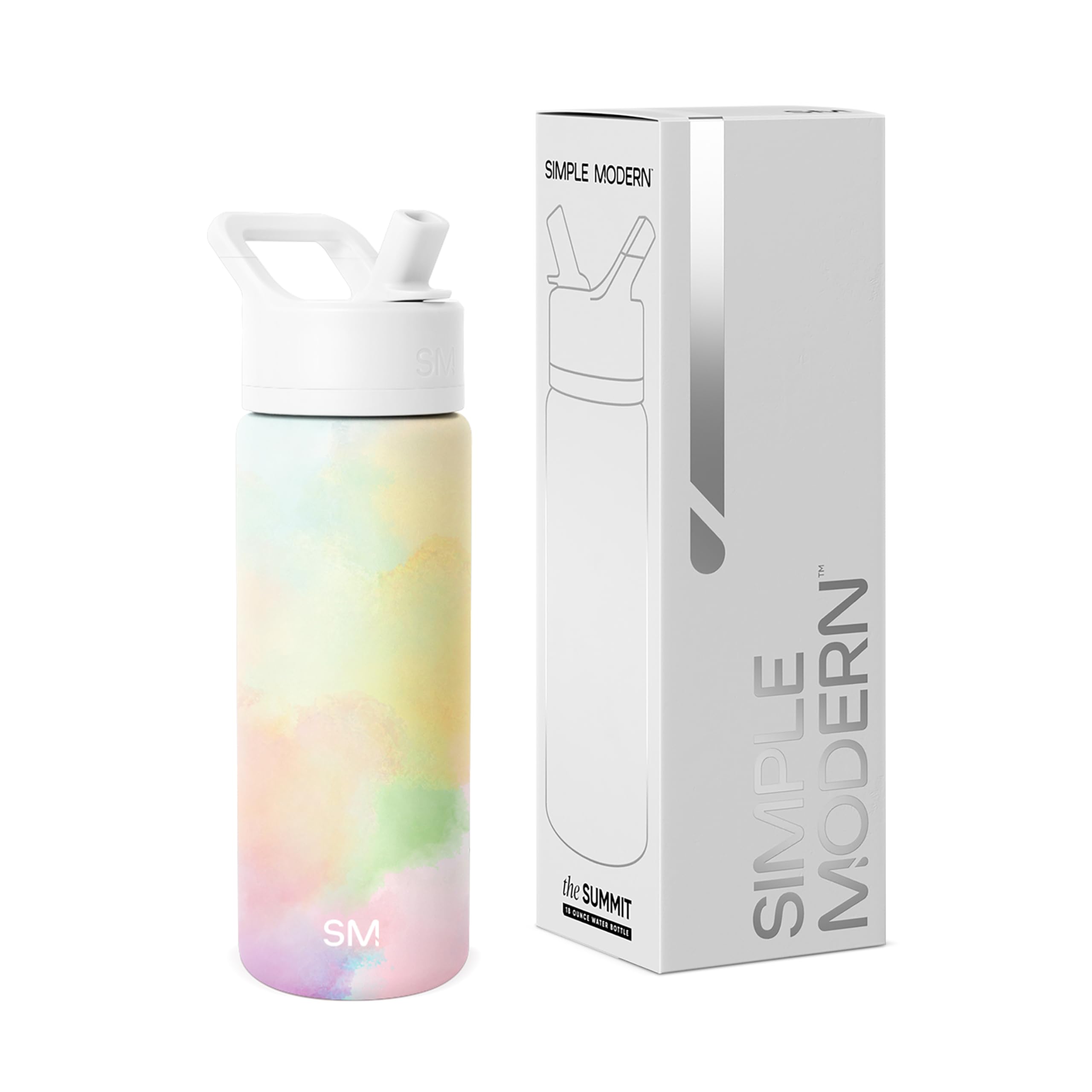 Photo 1 of Simple Modern Kids Water Bottle with Straw Lid | Vacuum Insulated Stainless Steel Metal | Reusable Leak Proof BPA-Free Thermos for School | Summit Collection | 18oz, Cotton Candy Tie Dye