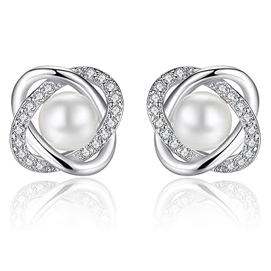 Ms. Swan®925 Sterling Silber Mode Perle Zirkon Ohrstecker Ohrringe für Damen und Mädchen