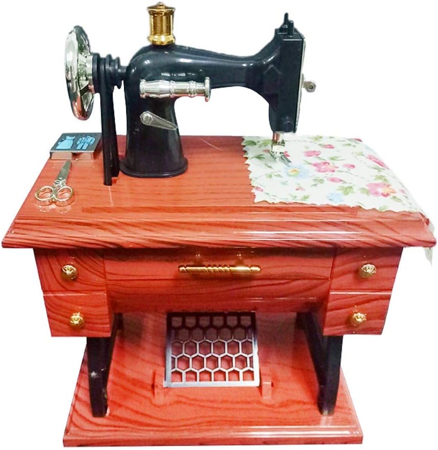 Jiangxinshenghuo Sewing Machine Music Box Mini Vintage Retro Sewing Clockwork Music Box Gift Table Home Decoration