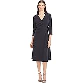 Maggy London Womens Women's V-Neck 3/4 Sleeve Wrap Midi Dress - Professional Work Dresses