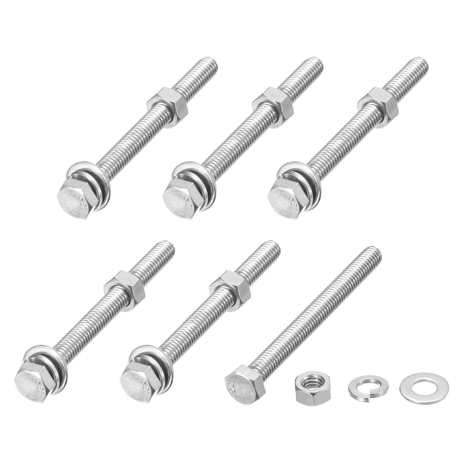 METALLIXITY Hex Head Screws Bolts, Nuts, Flat & Lock Washers Kits (5/16-18x3-1/2") 6 Set, Stainless Steel Fully Threaded Machine Screws Bolt Set - for Home Appliance Equipment