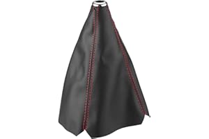 Klanata Shift Boot Cover, Shifter Boot Universal, PU Leather Shift Boot Retainer Stick Shift Sleeve Gear Shifter Boot Gear Gaiter Cover Black Bright Red Stitch for Manual Transmission Car, QC06365