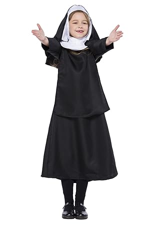 Joyplay Kinder Nonnen Kostüm, Kleid und Kopfbedeckung Schwarz XL