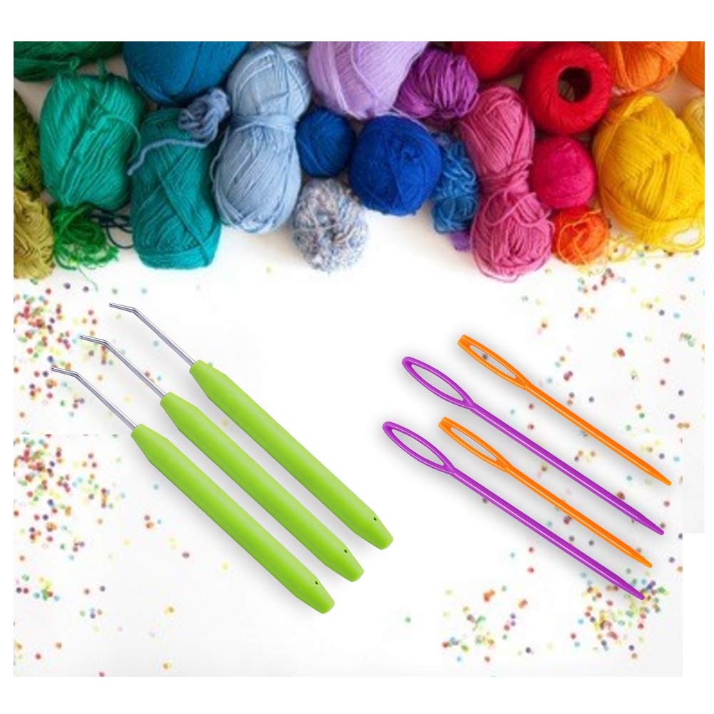 WONVOC Loom Knit Hook Set, Crochet Needle Hook Kit, 8 Pcs Green Knitting Loom Hooks with 12 Pcs Colorful Plastic Sewing Needles for Knitting Looms & Boards