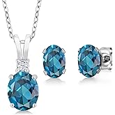Gem Stone King 3.15 Cttw London Blue Topaz Pendant and Earrings Jewelry Set For Women | 925 Sterling Silver | Gemstone Birthstone | With 18 Inch Silver Chain