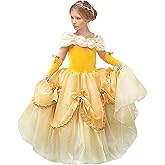 MDYCW Princess Belle Dress up Halloween Fairy Costume for Toddler Girls, Special Occasion Dresses Birthday Party, Yellow