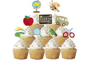 AUKOLASS 36 Pcs Welcome Back to School Cupcake Toppers, Welcome the First Day of School Party Supplies Cake Decorations for School Activities Classroom Supplies