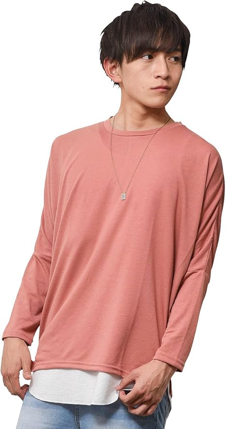 Amazon ジョーカーセレクト Joker Select Tシャツ メンズ 長袖 ドルマンスリーブ ロングスリーブ カットソー ビッグ L ピンク Tシャツ カットソー 通販