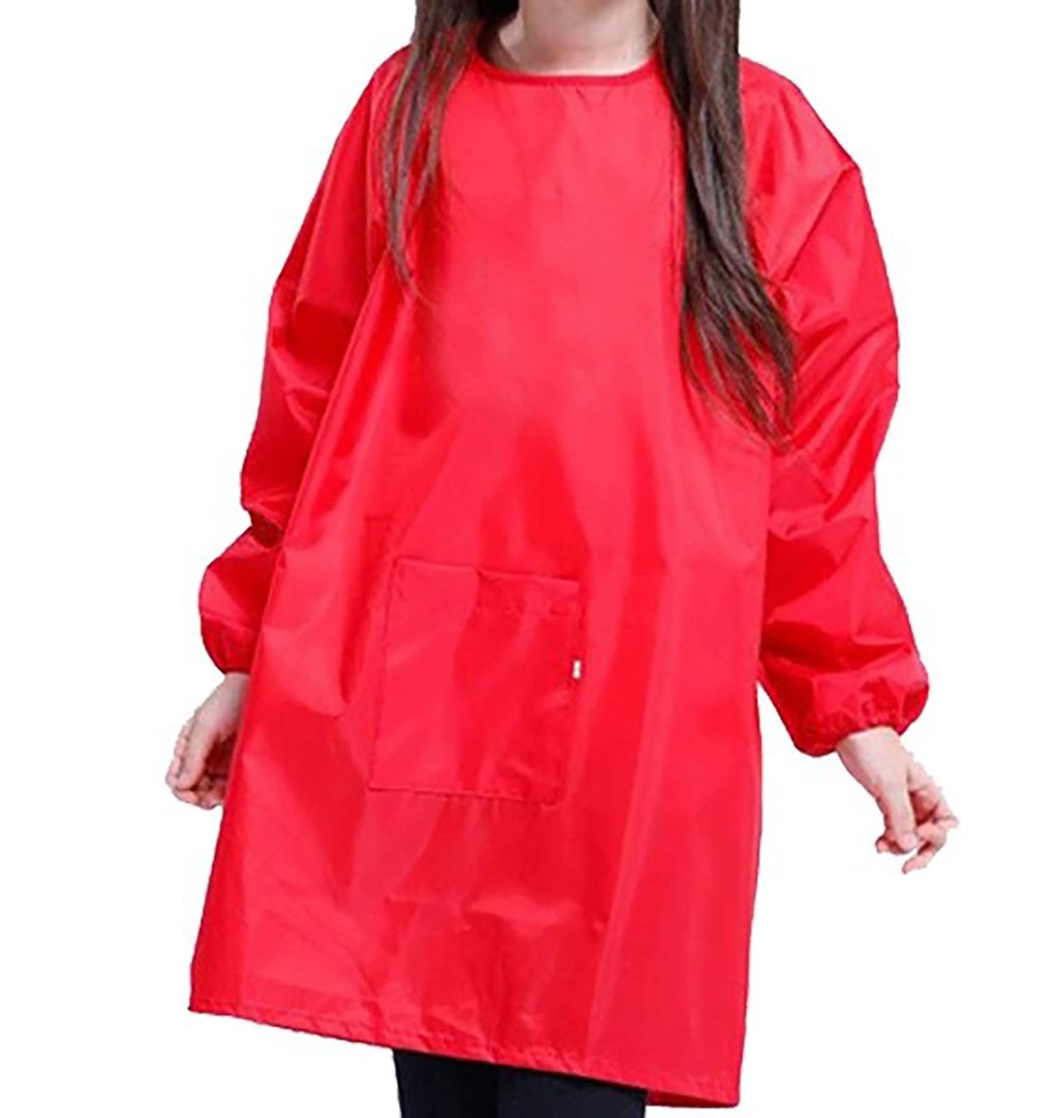 Yiqeenho Kids Art Smock Waterproof Painting Apron Artist Smocks for Children Long Sleeve Smock with Pocket Red 2XL Fit Height 115-130CM — image 1