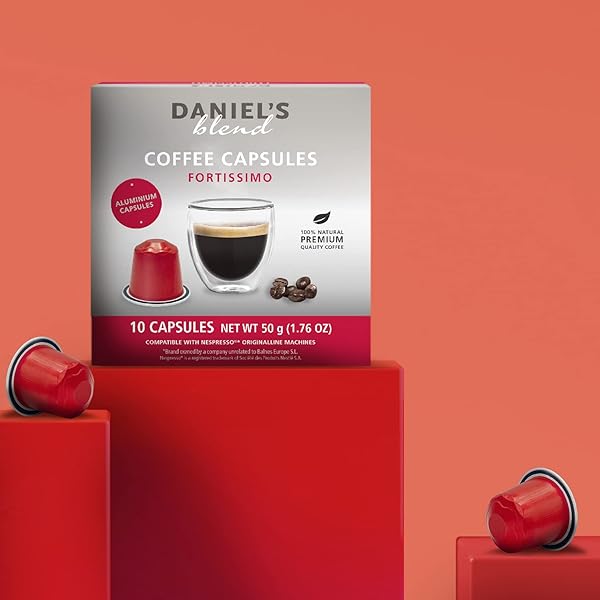 DANIELS BLEND ESPRESSO ALUMINUM CAPSULES COMPATIBLE WITH NESPRESSO, 10 COFFEE PODS, FORTISSIMO, SINGLE SERVER, KOSHER CERTIFIED
