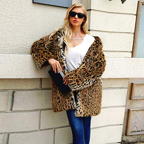 SO-WU Womens Overcoat, Ladies Hooded Warm Outerwear Faux Fur Leopard Print Winter Sweater Parka Coats (S=US 4, Black) - Thumbnail 4