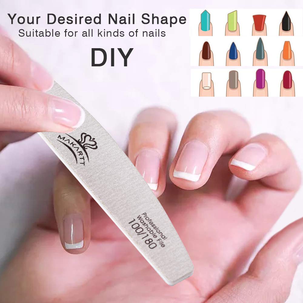 Makartt Zebra Nail Files 100 180 Grit for Poly Nail Extension Gel and Acrylic Nails Emery Boards Doubled Sides Washable 10 Nail File Manicure Tools : Beauty
