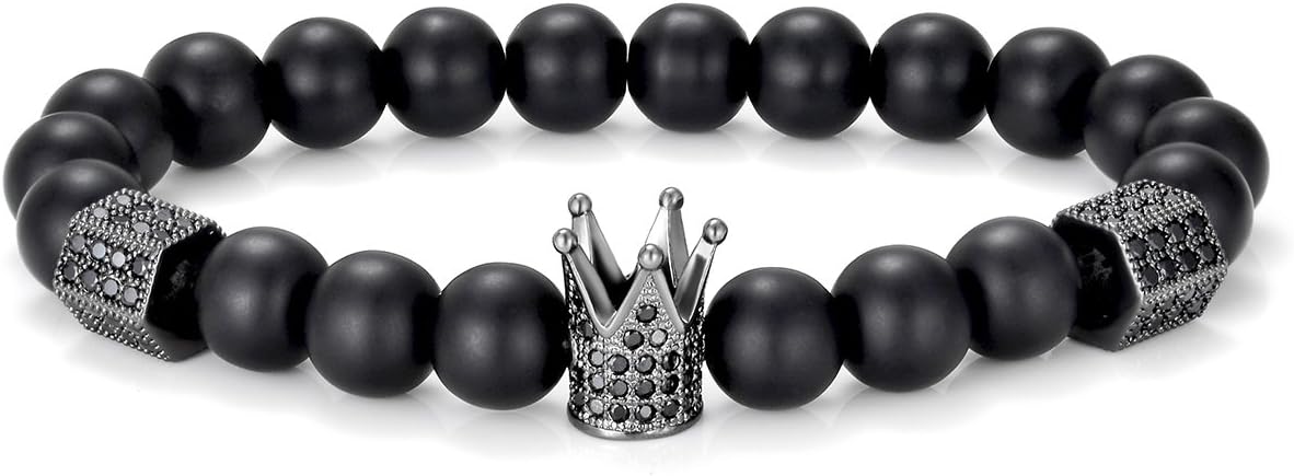 Tornito1-4PCS Distance Bracelets Crown King Charm Bracelets Men Women 8MM Bead Bracelet Elastic
