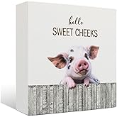 Nrleey Funny Wooden Bathroom Sign - Rustic Hello Sweet Cheeks, Pig and Farmhouse Decor, 5 X 5 Inches
