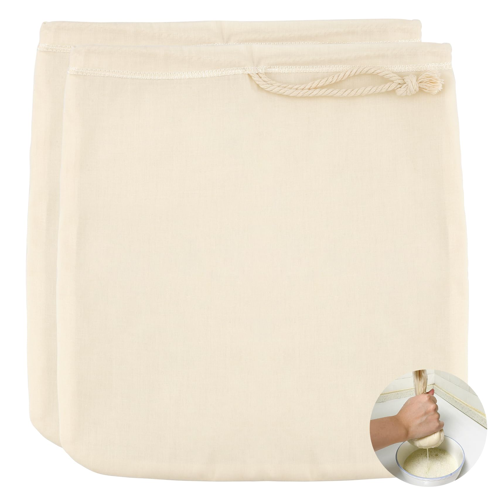 Nut Milk Bag,Muslin Bags,2PCS 12"X12" Nut Milk Bags for Straining,Muslin Cloths for Straining,Yogurt Strainer,Cheese Cloths for Straining,Cheese Cloth,Straining Bag,Reusable Cheesecloth Bags,Nut Bag