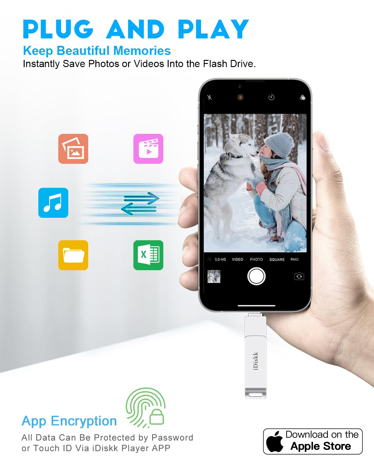 App-le Certified 1TB iPhone 15 iDiskk Photo Vault for iPhone USB Storage Photo Flash Drive Transfer Stick for iPhone Picture External Storage iPad Lightning USB C Android Photo Storage Photo Stick