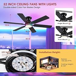 Ceiling Fans with Lights- 52" RGB Low Profile
