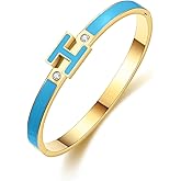 Hothink H Bracelets for Women,H Bangle Bracelets,Dainty 18K Gold Plated Bracelet,Easter Christmas Mothers Day Gifts for Womens
