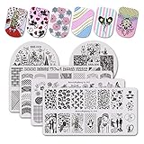 BEAUTYBIGBANG 6Pcs Nail Stamping Plates Set Girl's Day Easter Spring Sweetheart Flower Image Templates Nail Art Stamping Kits DIY Salon Design
