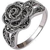 Yfnfxl Women's Black Rings Vintage Rings Statement Rings for Women Band Marcasite Crystal Rings for Women