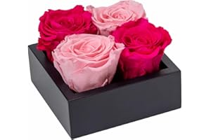 Khiva Graduation Preserved Roses in Wood Box, 4 Red/Pink Birthday Flowers for Delivery Prime, Everlasting Flowers, Natural Forever Roses That Last for Years, Eternal Rose, Gift for Mom