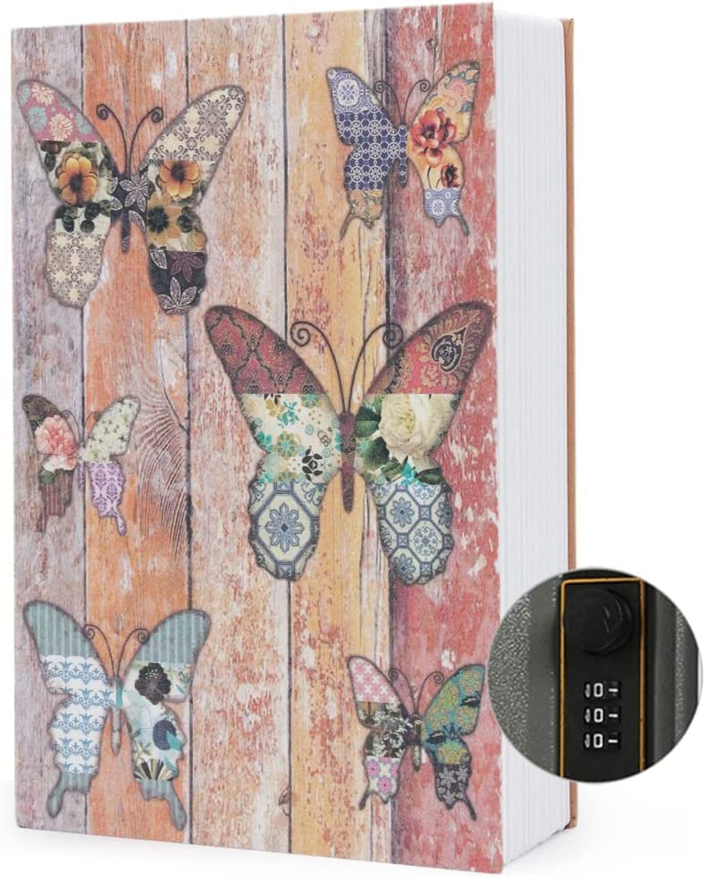 TourKing Diversion Book Safe Storage Box, Dictionary Secret Safe Can with Security Combination Lock/Key, Diversion Book Hidden Safe (Combination, Butterfly)