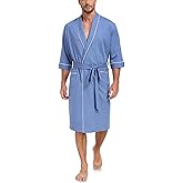 COLORFULLEAF 100% Cotton Men's Bathrobes for Summer Comfort Lightweight Breathable Short Sleeve Kimono Robe with pockets