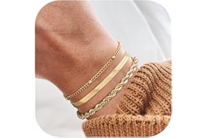 Florideco Gold Bracelets for Women Waterproof 14K Gold Plated Bracelet Stack Set Non Tarnish Trendy Thin Dainty Stackable Cuban Link Paperclip Chain Bracelet Pack Fashion Cute Jewelry Set