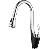 SUMERAIN Kitchen Faucet with Pull Down Sprayer, Chrome&amp;Black | Single-Hole, Single Handle, Stainless Steel, Lead-free, Modern Design, 2 Spray Modes