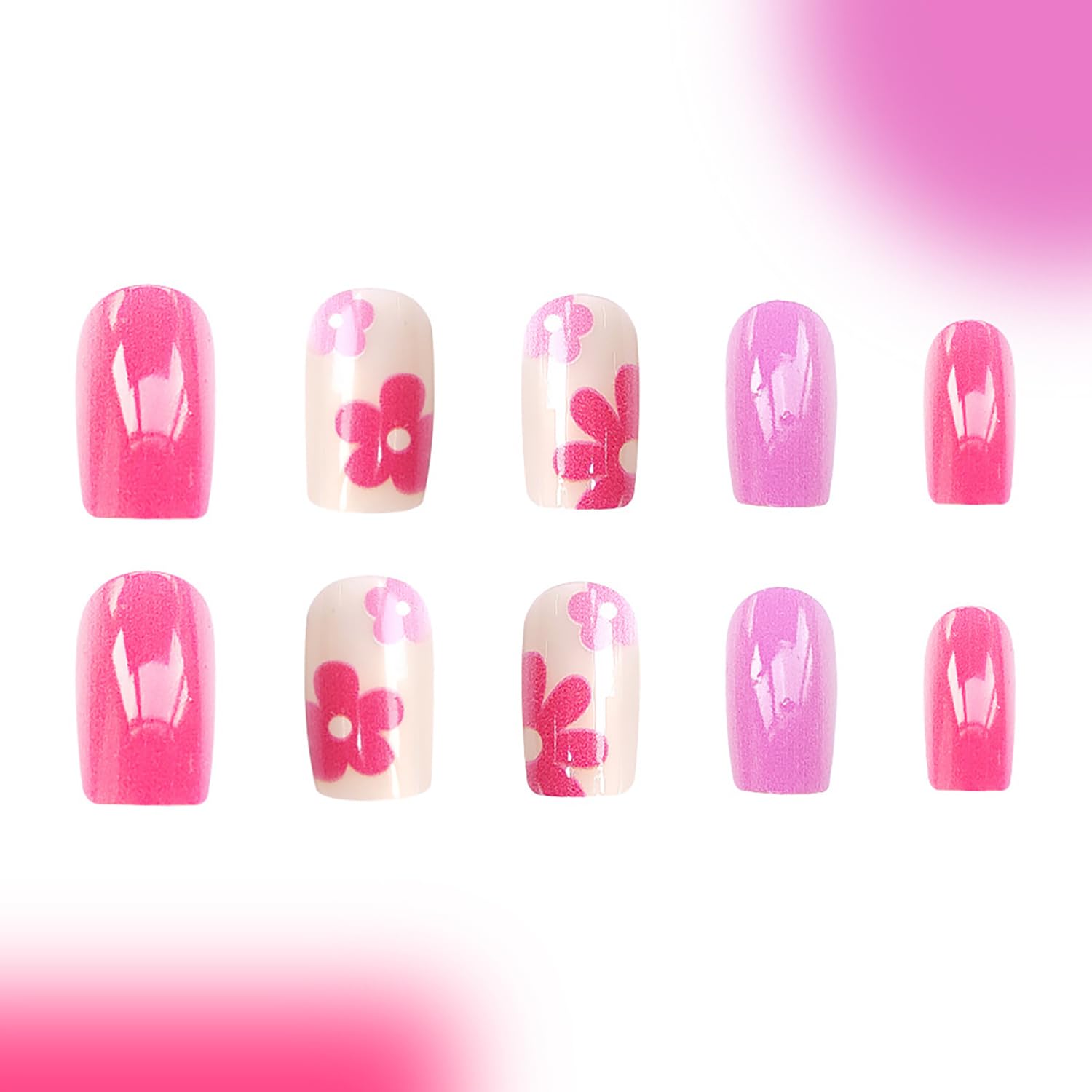 24 Pcs Pink Press on Nails Short Square RIICFDD Floral Fake Nails Cute Flower Acrylic False Nails with Designs Spring Full Cover Press on Nail for Women Girl - Image 4