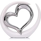White and Silver Home Decor Porcelain Heart Decor - for Living Room Entryway Coffee Dining Table Shelves, Wedding, Valentine's Gift for Couples & Lovers, Heart Sculpture Art
