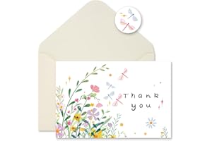 iinut 32 Pack Vibrant Thank You Cards with Envelopes, Single Floral Designs, 300gsm Cardstock, 4x6 Inch Blank Note Cards for Graduation, Party, Friend Gifts
