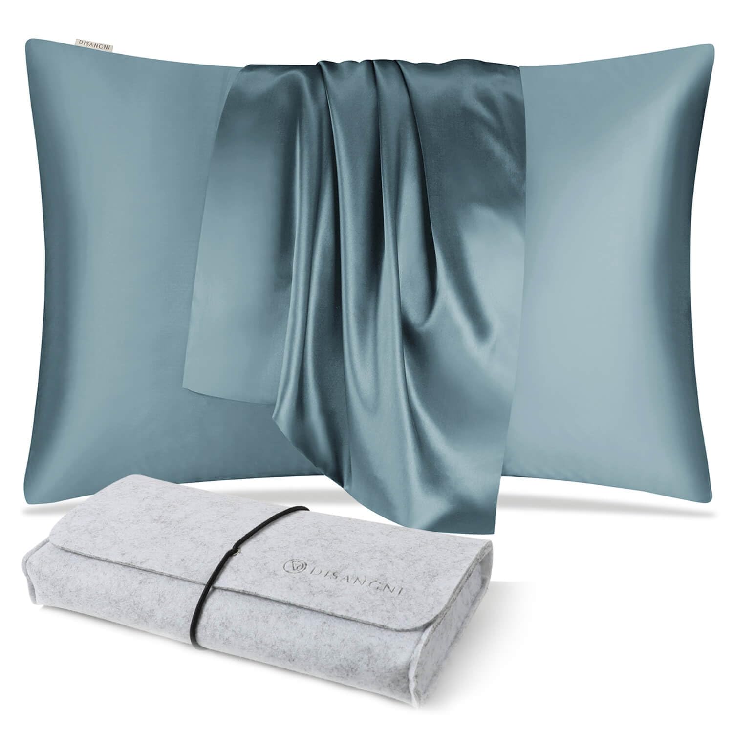 DISANGNI 100% Natural Mulberry Silk Pillow case for Hair and Skin with Hidden Zipper 22 Momme Both Sides Real Silk Pillow Case (1pc 51x66cm, Blue Gray)