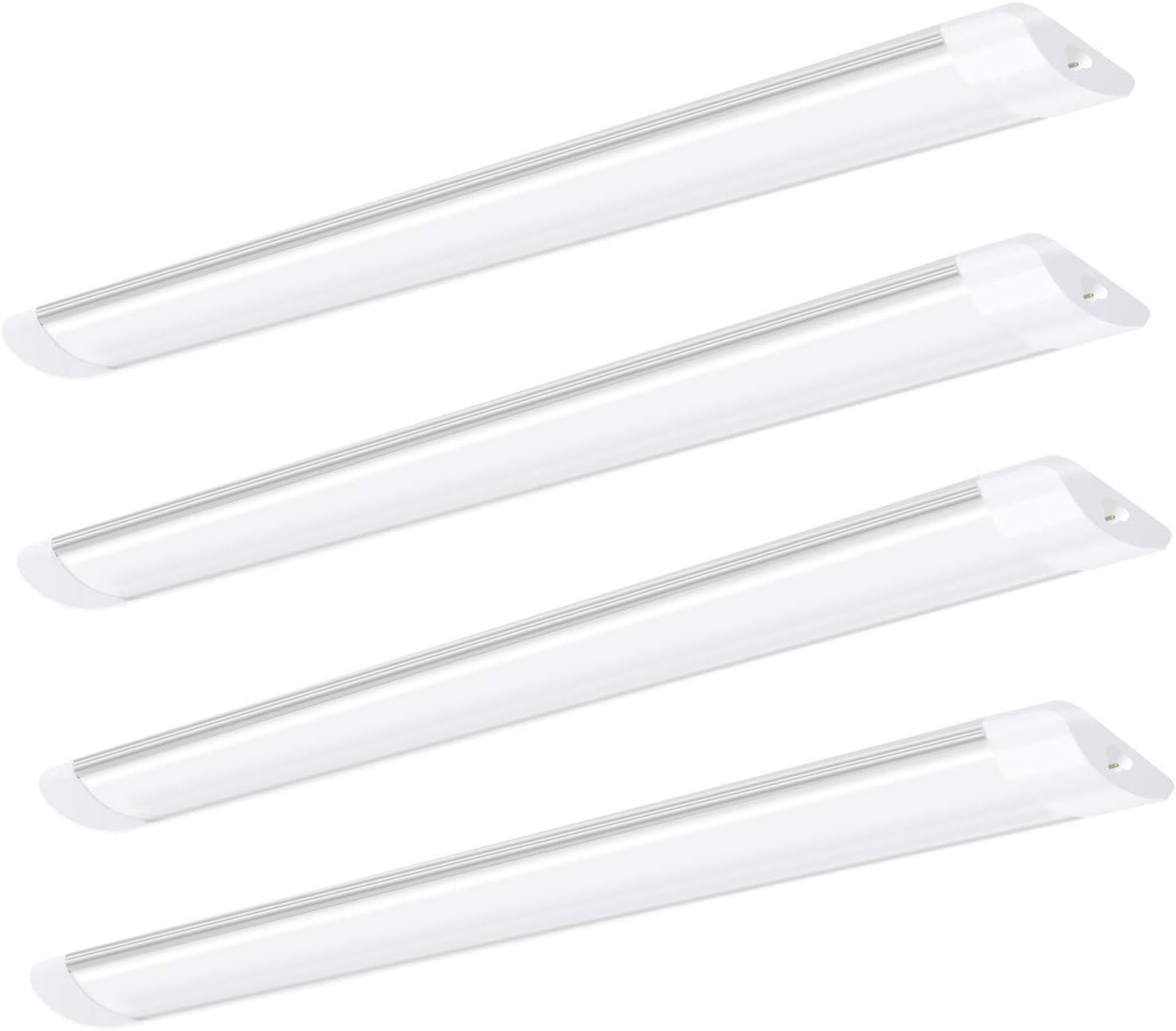 4ft LED Shop Light - 40W Linkable Wraparound Lights Fixture, 4800LM 6000-6500K Cool White Batten Lighting for Garages, Basements, Work Areas, Utility Room, Frosted Cover (4 Pack)