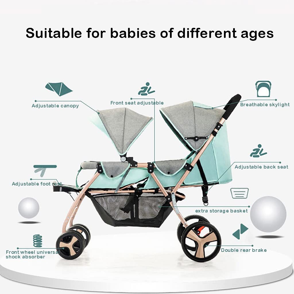 KITCISSL Double Baby Stroller Carriagefor Newborn, Adjustable High View Baby Pram for Toddler Pram Strollers Sit Lie Detachable Infant Pushchair Folding Trolley Portable Strollers (Color : Pink)