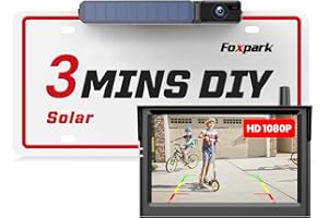 FOXPARK Solar Wireless Backup Camera HD 1080P 5" Monitor: 3 Mins DIY Installation, IP69K Waterproof Back Up Camera Systems, Support 2 Channels Reverse Camera for Car, Truck, Trailer, Van, RV