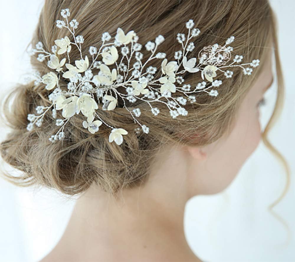 Anglacesmade Bridal Hair Comb Rhinestone Floral Headpiece Wedding Hair Accessories Crystal Hairpiece Flower Hair Comb Beads Hair Pin Prom Wedding Party Jewelry for Women and Girls