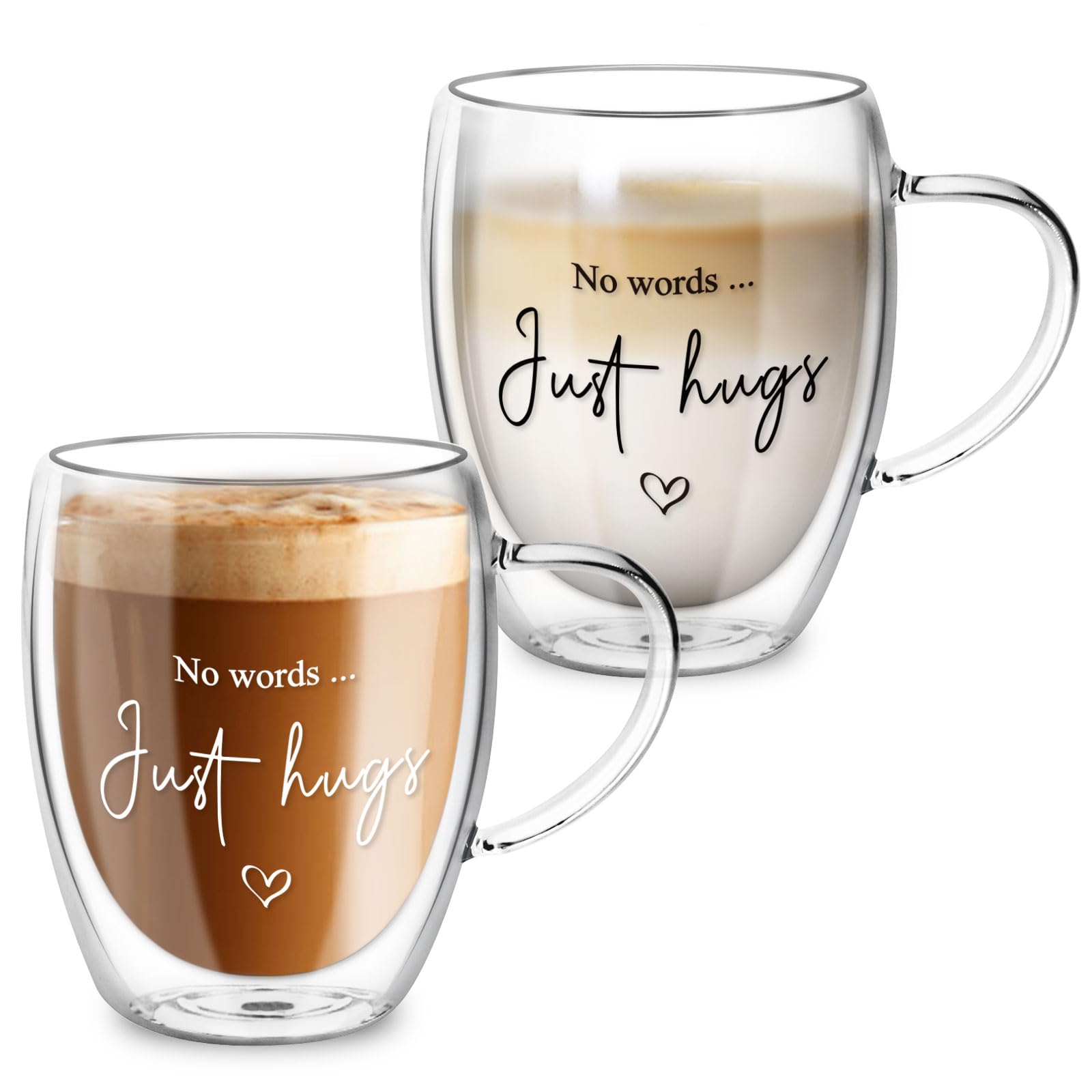 Top-spring Double Walled Glass Coffee Cups - Thinking of You Gift, Sympathy & Bereavement Gifts - 350ml Insulated Latte Glasses with Handles, Heat Resistant, Set of 2