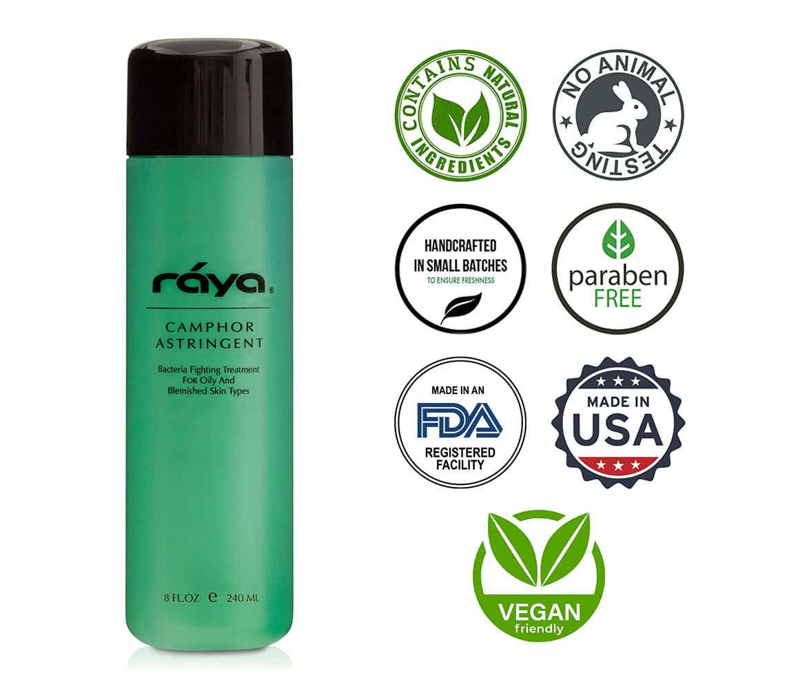 RAYA Camphor Astringent (204) - Facial Toner for Oily and Break-Out Skin, Dries Up Blemishes and Controls Excessive Oiliness, Made with Camphor and Eucalyptus, Skin Essence for Acne Prone Skin, 8 oz