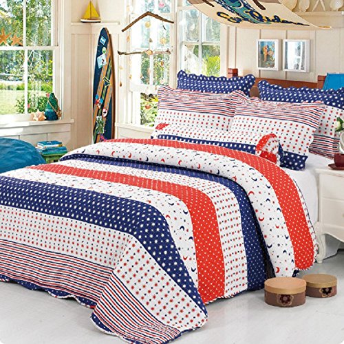 Alicemall Kids Quilts Bright Colors Moon and Star Prints Blue and Red Stripes Polka Dot Print Quilts Twin Size, 59" x 79" (Red&BlueStripes)