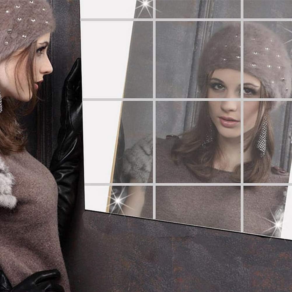 16 Sheets Flexible Mirror Sheets Mirror Wall Stickers Self Adhesive Plastic Mirror Tiles for Home Decor Square Mirror Tile Wall Stickers DIY for Living Room Porch(15 * 15cm) - Image 5